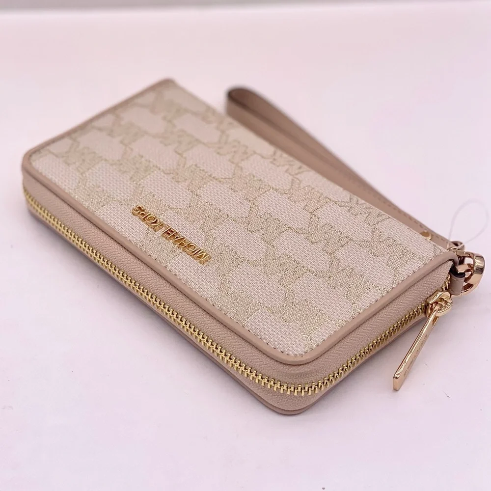 Michael Kors Jet Set Travel Wallet Phone Case Wristlet Glimmer MK Print